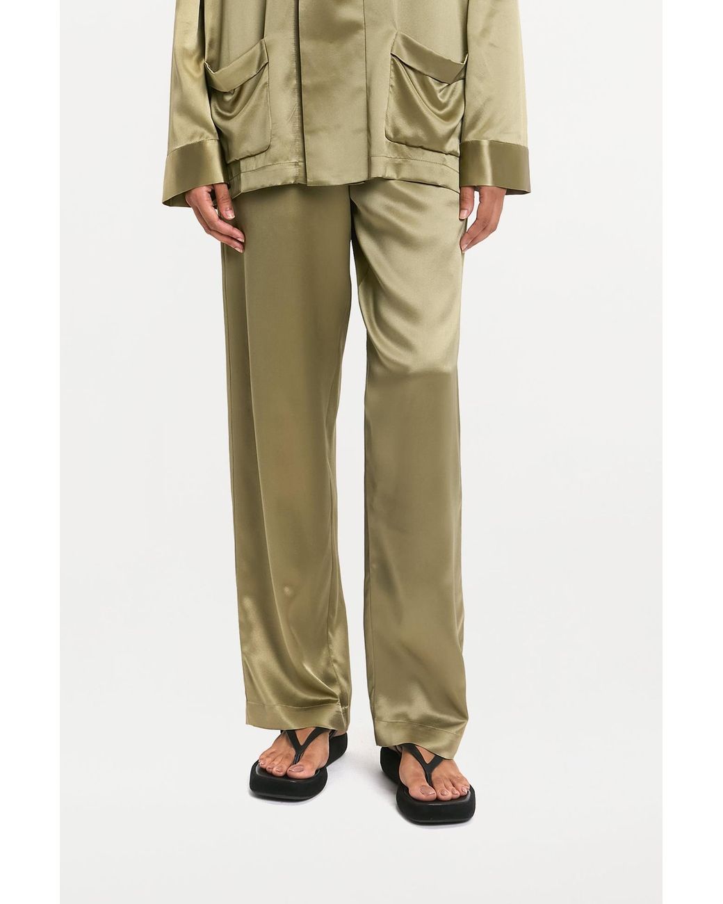 RS24-RTW-TR04M-0003-GILBERT TROUSERS SILK SATIN KHAKI Green Gilbert Trousers