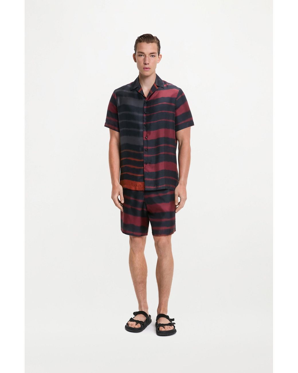 RS24-RTW-SHI02M-0023-OTTO SHIRT PRINTED SILK TWILL RAINBOW CROC Black Otto Shirt for men