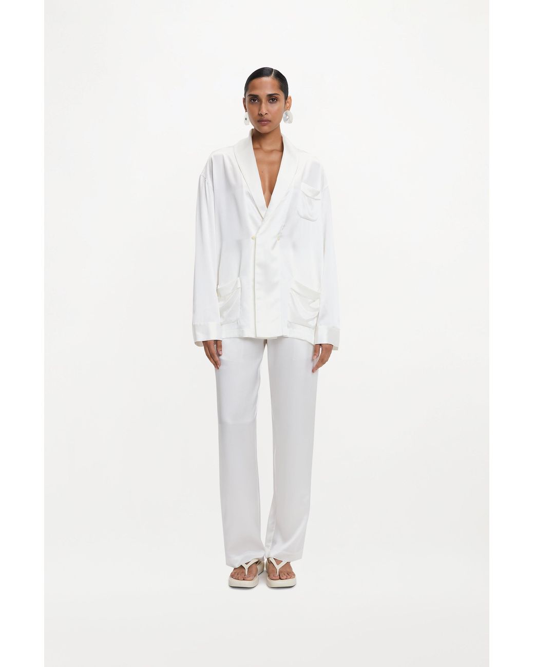 RS23-RTW-TR04W-0002-GILBERT TROUSERS SILK SATIN IVORY White Gilbert Trousers Ivory