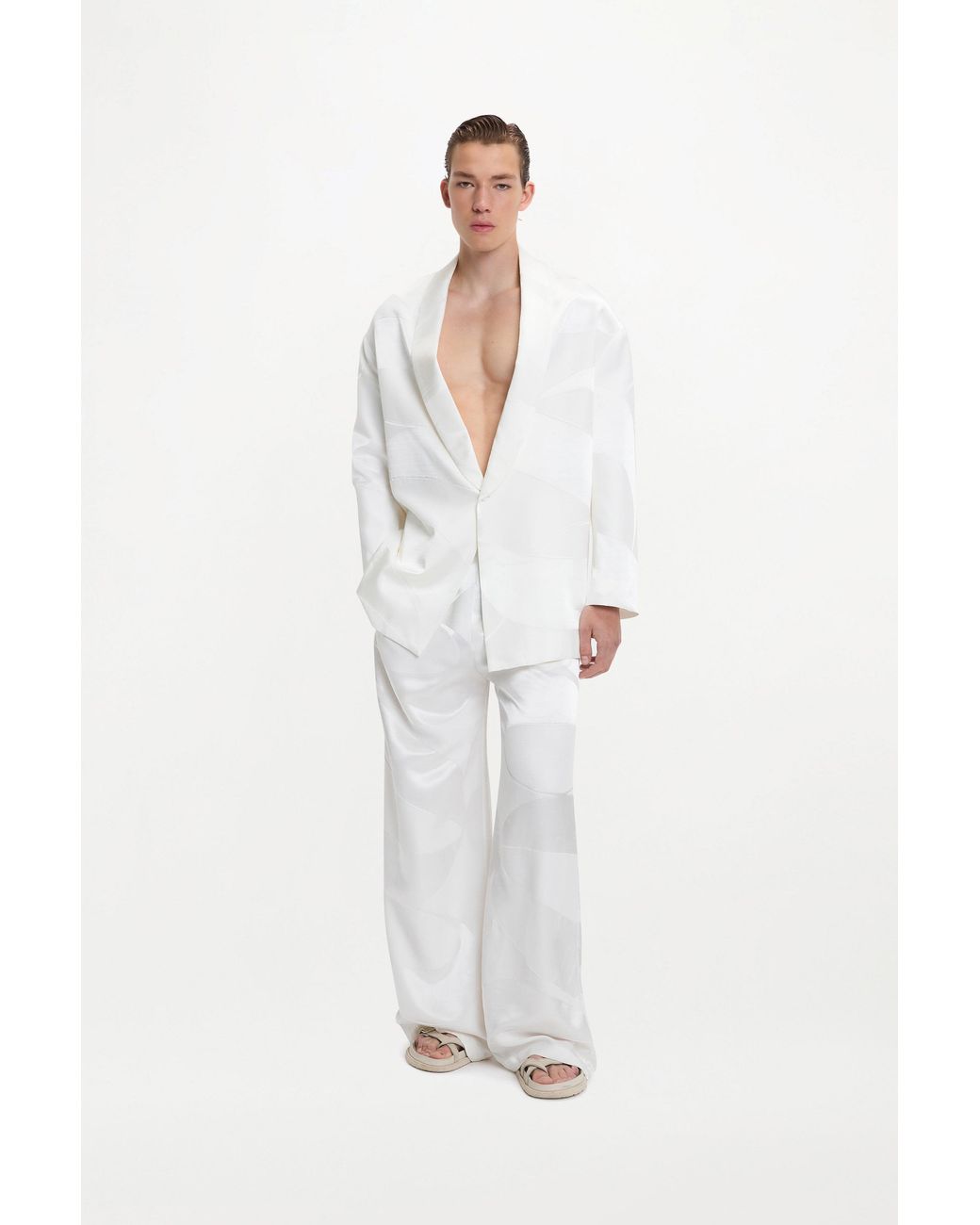 SS24-RTW-JK08M-0014-LAZARUS JACKET MONOGRAME JACQUARD IVORY White Lazarus Jacket Ivory for men