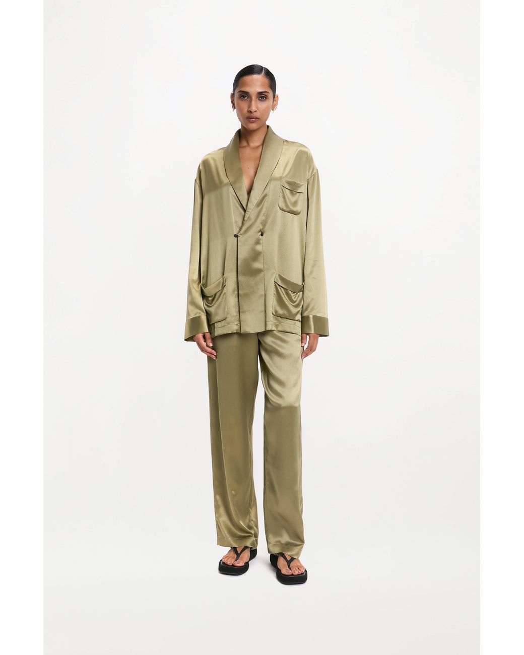 RS24-RTW-TR04M-0003-GILBERT TROUSERS SILK SATIN KHAKI Green Gilbert Trousers