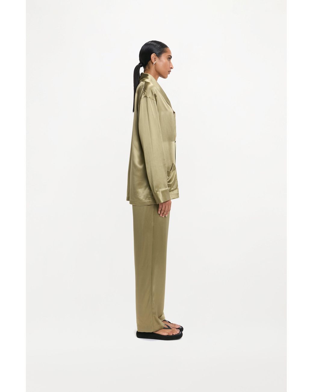 RS24-RTW-TR04M-0003-GILBERT TROUSERS SILK SATIN KHAKI Green Gilbert Trousers