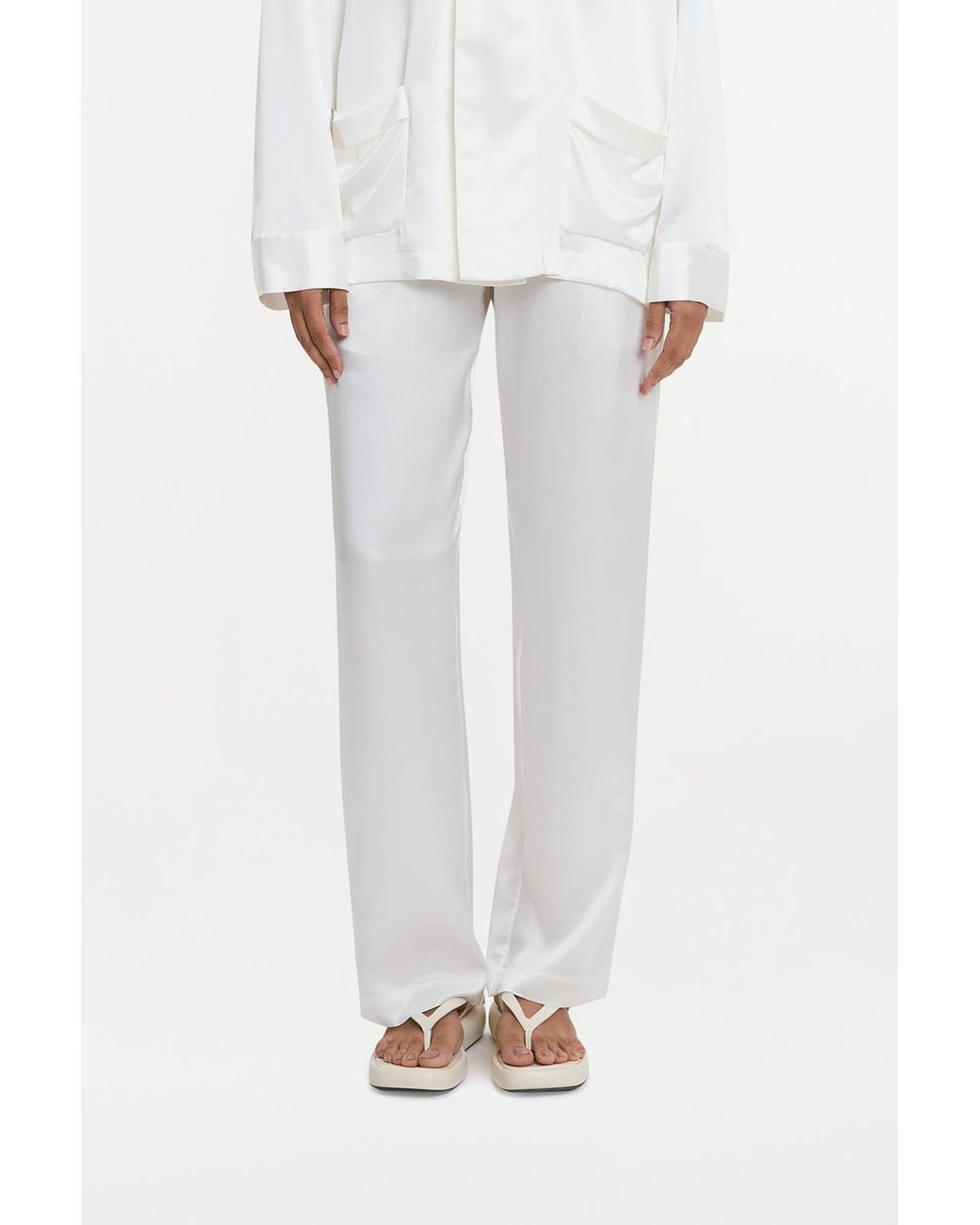 RS23-RTW-TR04W-0002-GILBERT TROUSERS SILK SATIN IVORY White Gilbert Trousers Ivory