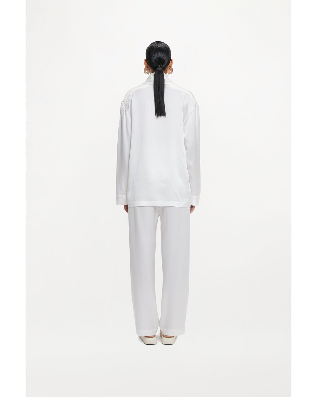 RS23-RTW-TR04W-0002-GILBERT TROUSERS SILK SATIN IVORY White Gilbert Trousers Ivory
