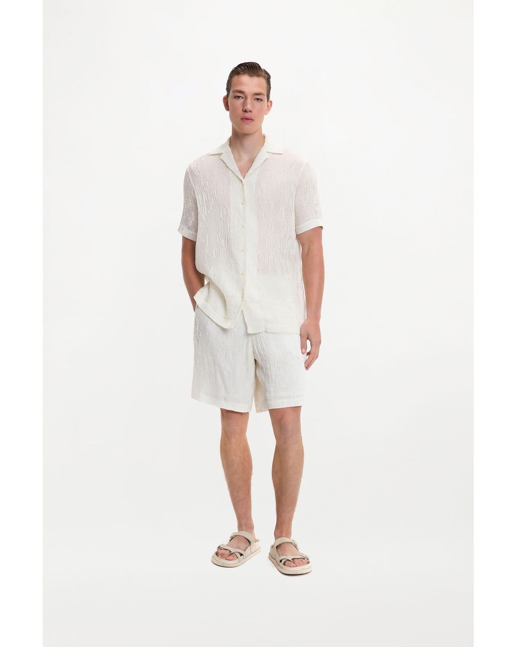 delos.land White Aurelius Shorts Silk Pintuck for men