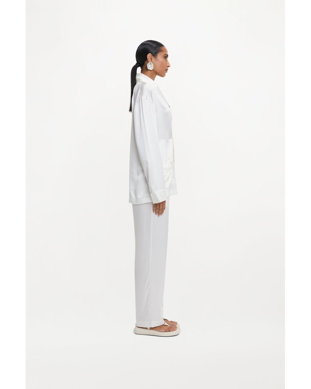 RS23-RTW-TR04W-0002-GILBERT TROUSERS SILK SATIN IVORY White Gilbert Trousers Ivory