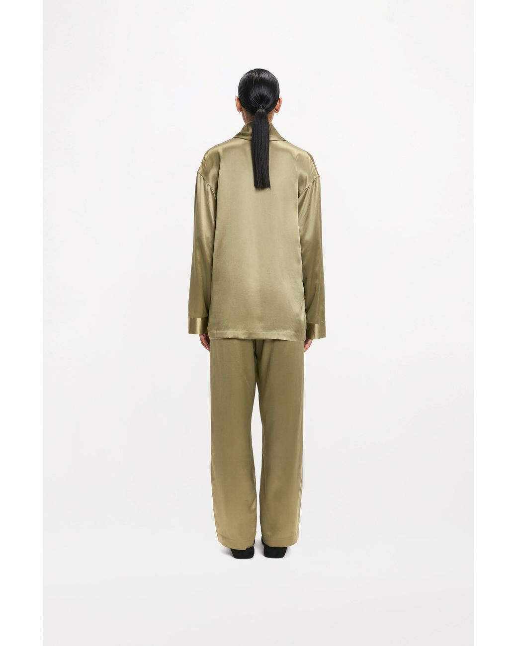 RS24-RTW-TR04M-0003-GILBERT TROUSERS SILK SATIN KHAKI Green Gilbert Trousers