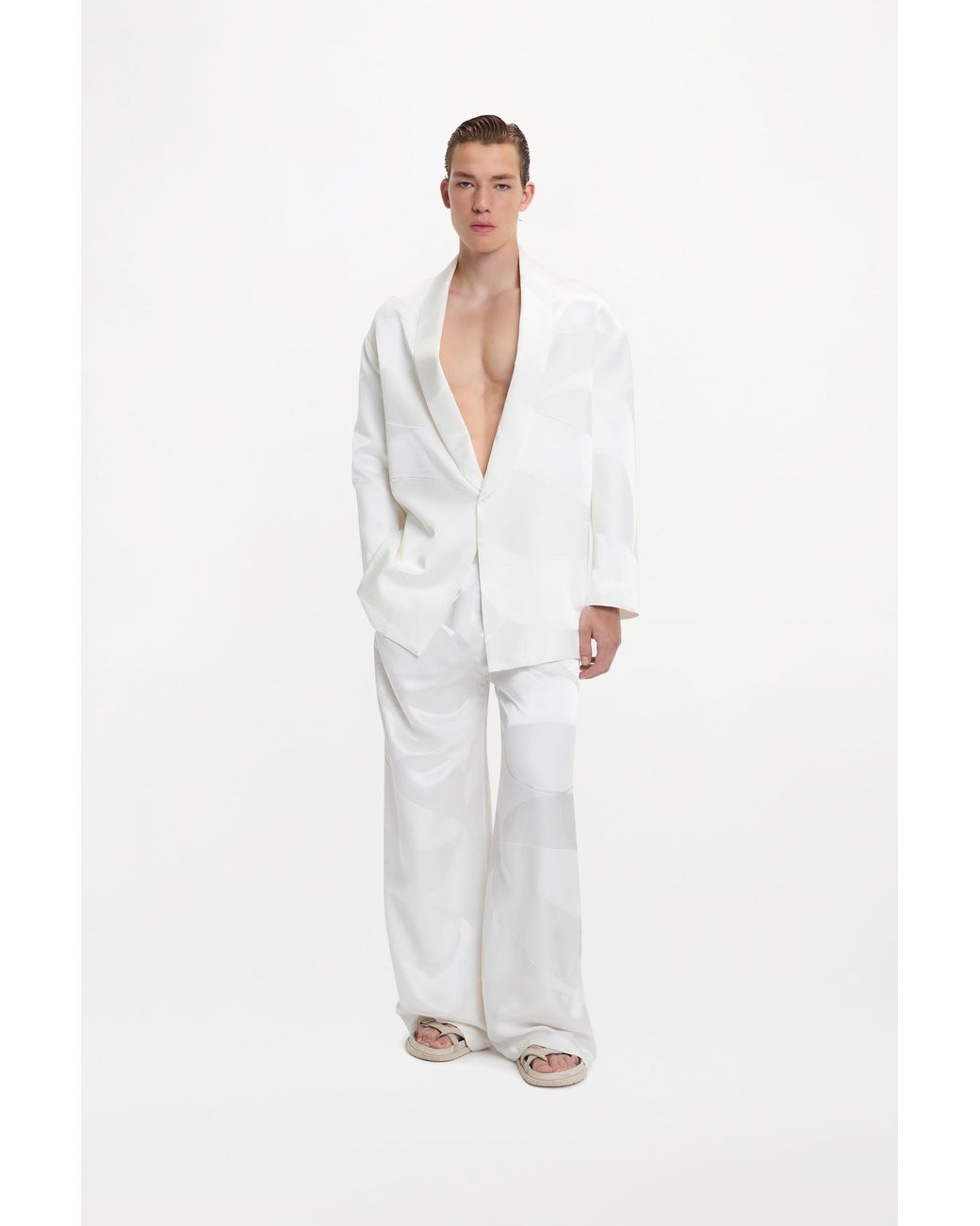 SS24-RTW-TR04M-0013-CLEMENT TROUSERS MONOGRAM JACQUARD IVORY White Clement Trousers for men