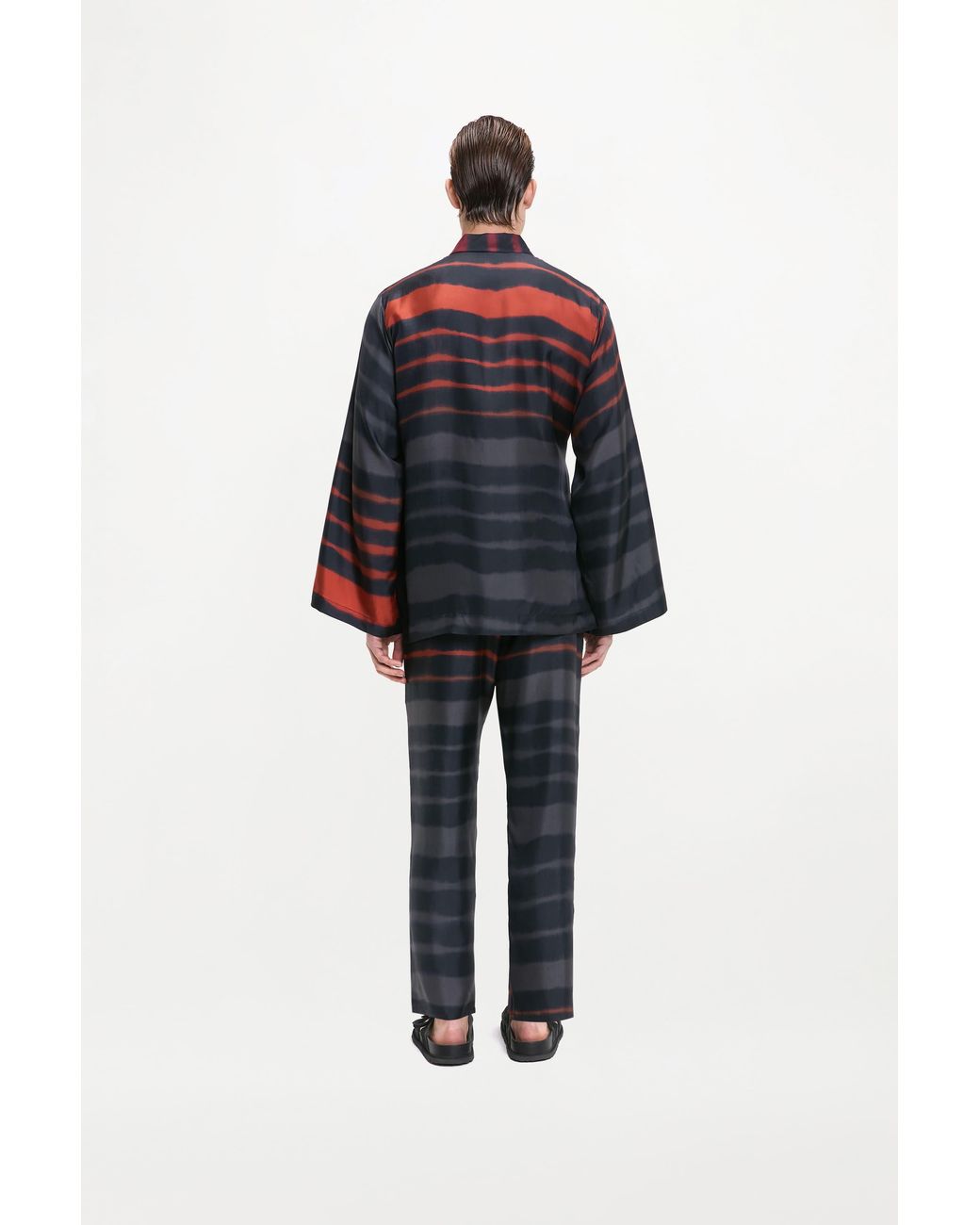 RS24-RTW-TR04M-0005-TAO TROUSERS PRINTED SILK TWILL RAINBOW CROC Red Tao Trousers for men