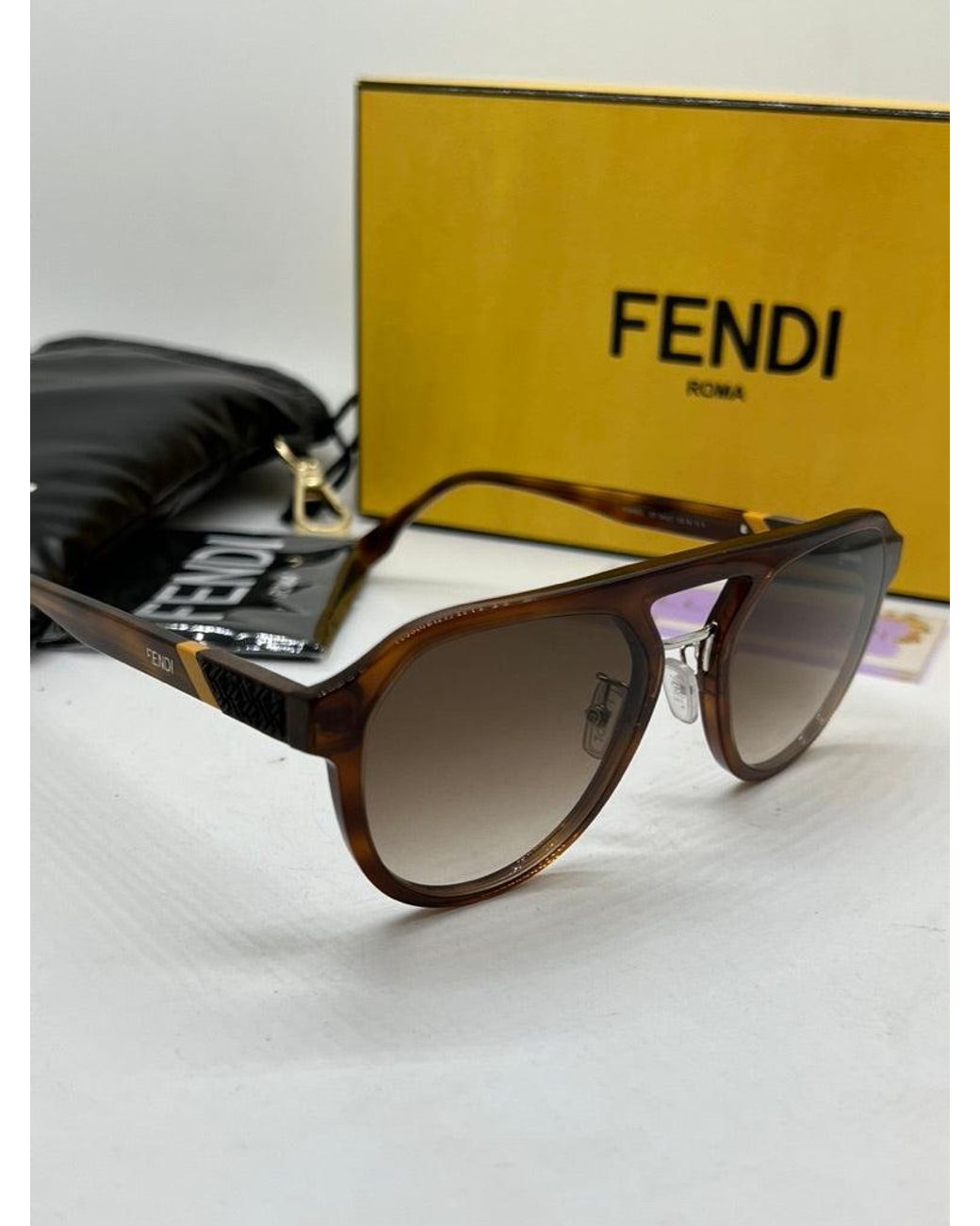 Fendi Diagonal Brown Aviator Sunglasses in Black | Lyst