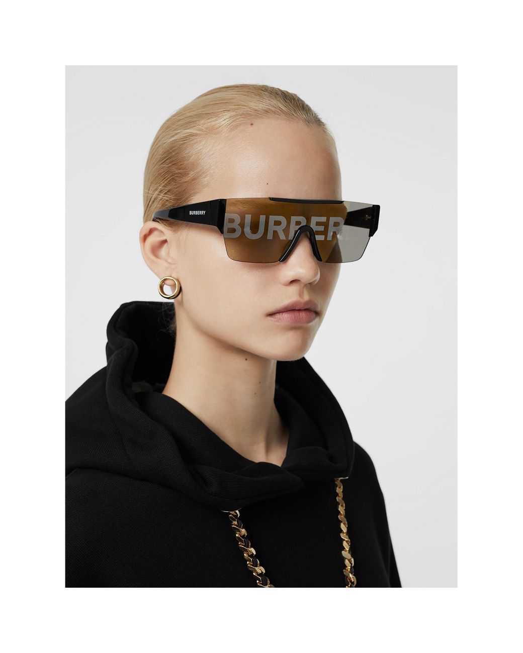 Burberry Be4291 Mirrored Shield Sunglasses in Black | Lyst
