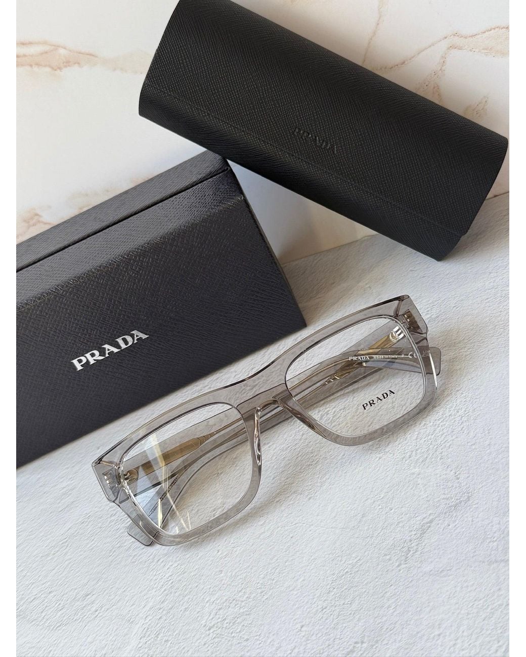 Prada Black Pr C01V Square Eyeglasses Frames