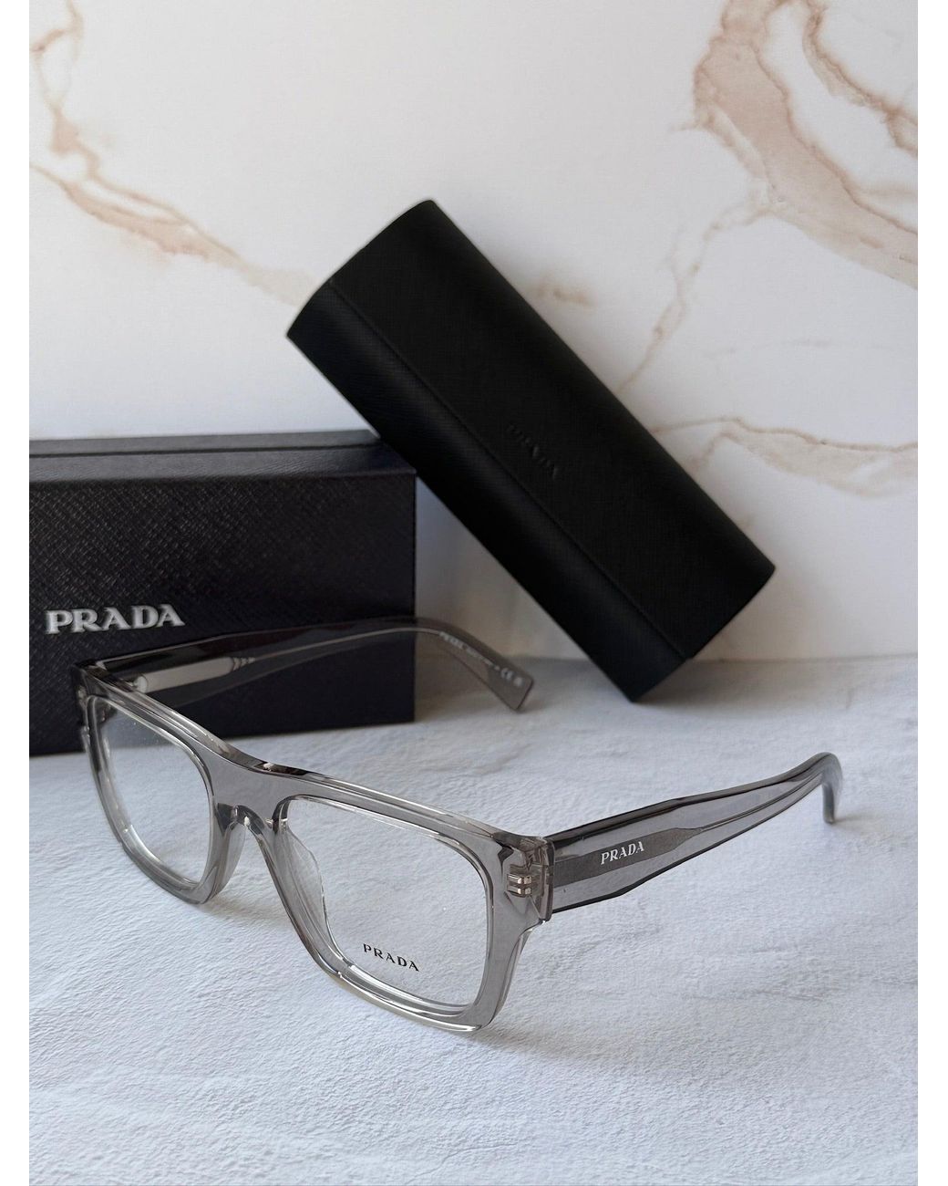 Prada Black Pr C01V Square Eyeglasses Frames