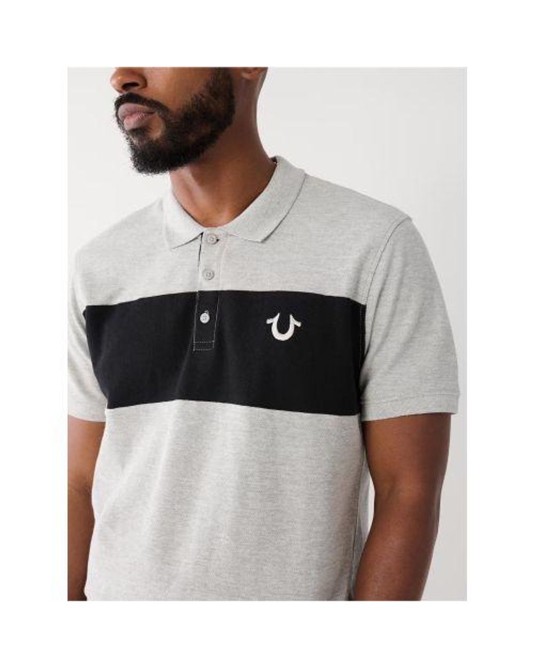 True Religion Gray Heather Colour Block Logo Polo Shirt for men