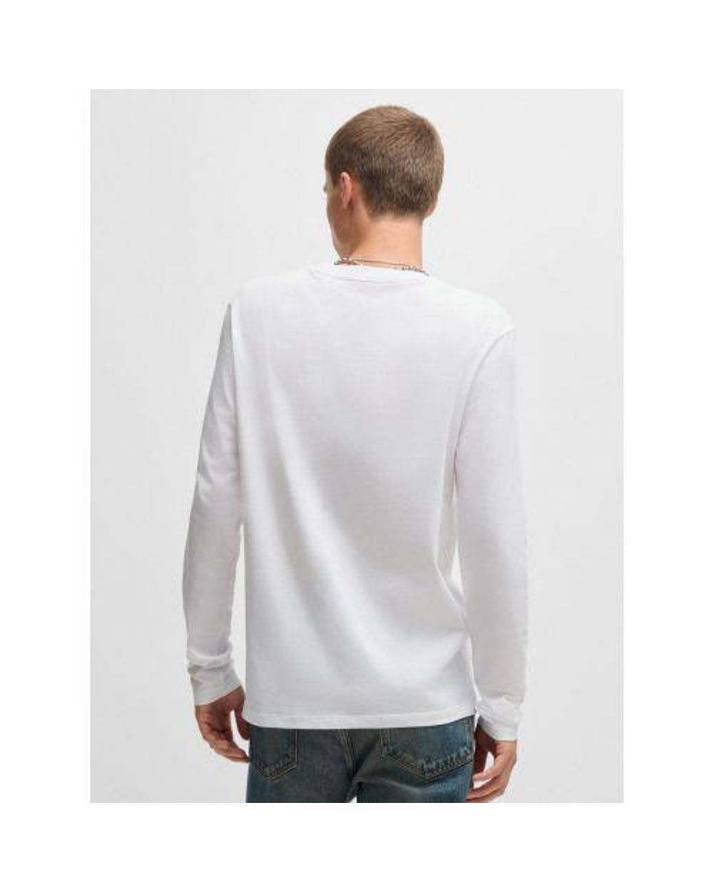 HUGO White Derol222 Long Sleeve T-Shirt for men