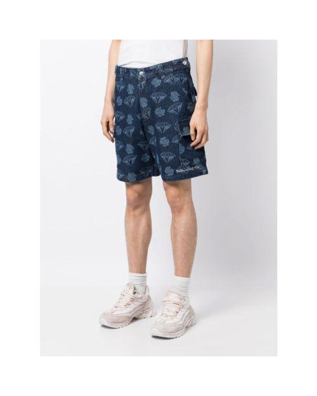 BBCICECREAM Blue Diamonds & Dollars Printed Denim Shorts for men