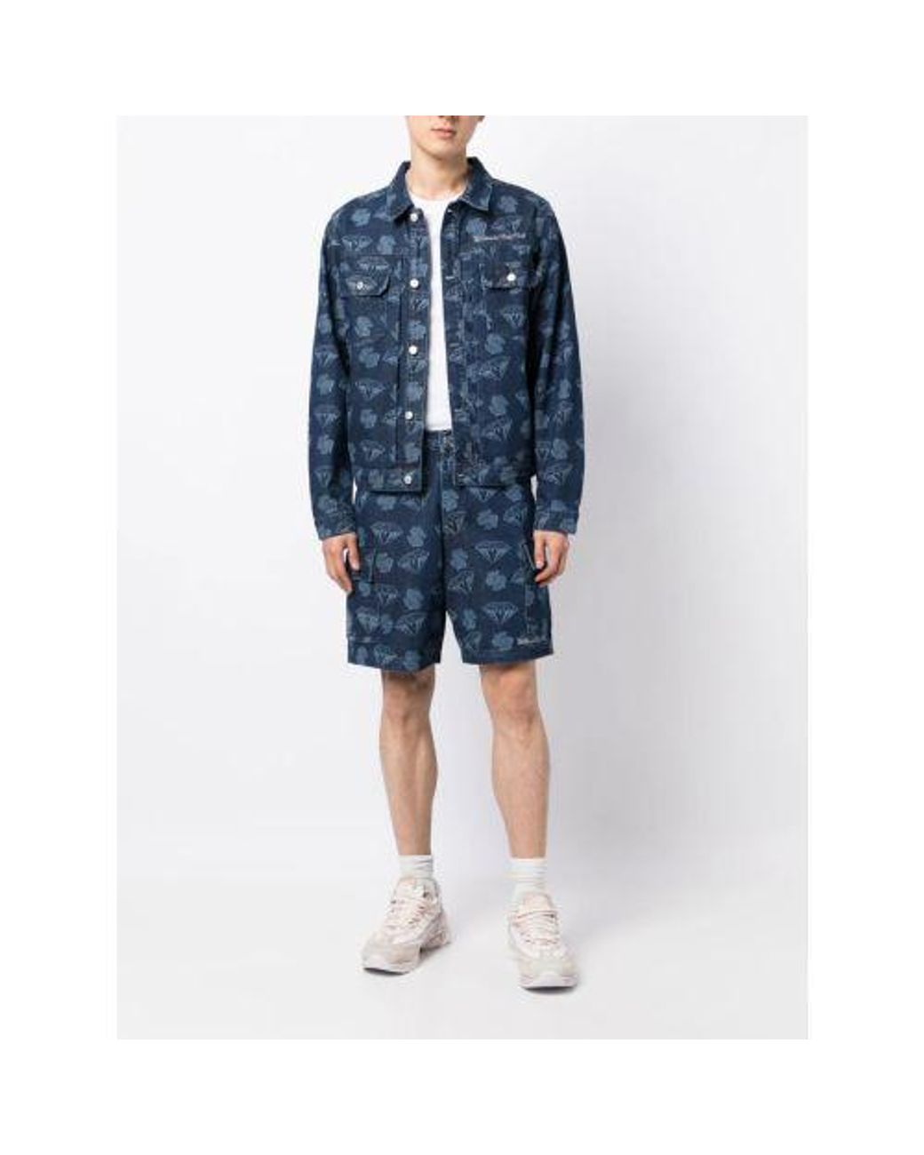 BBCICECREAM Blue Diamonds & Dollars Printed Denim Shorts for men