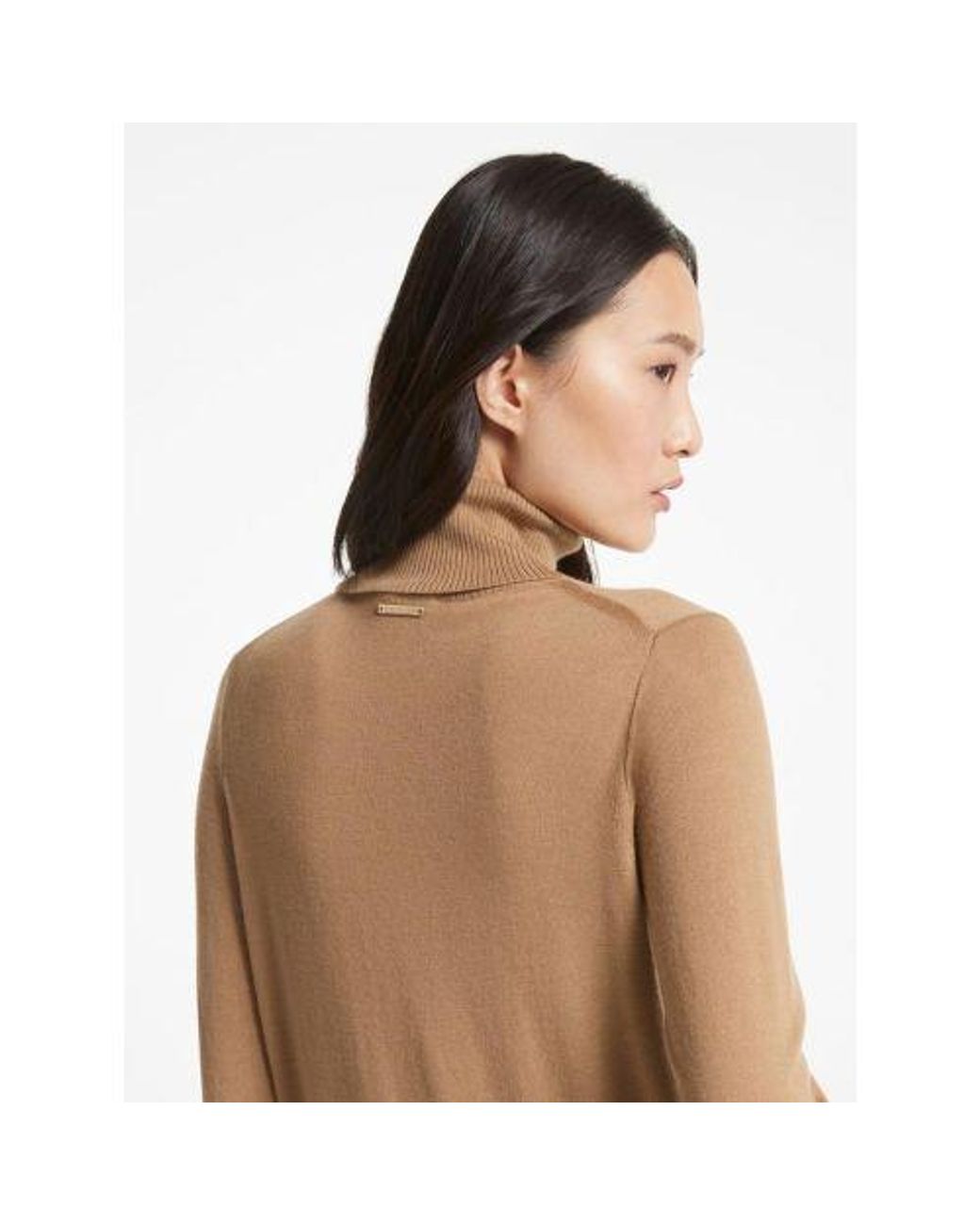 Michael Kors Natural Dark Camel Merino Button Slit Jumper