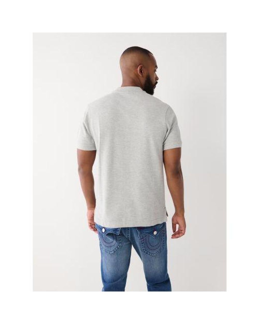 True Religion Gray Heather Colour Block Logo Polo Shirt for men