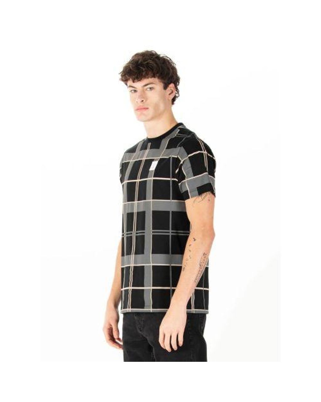 Luke 1977 Black Ecru Birdoswald Checkered T-Shirt for men