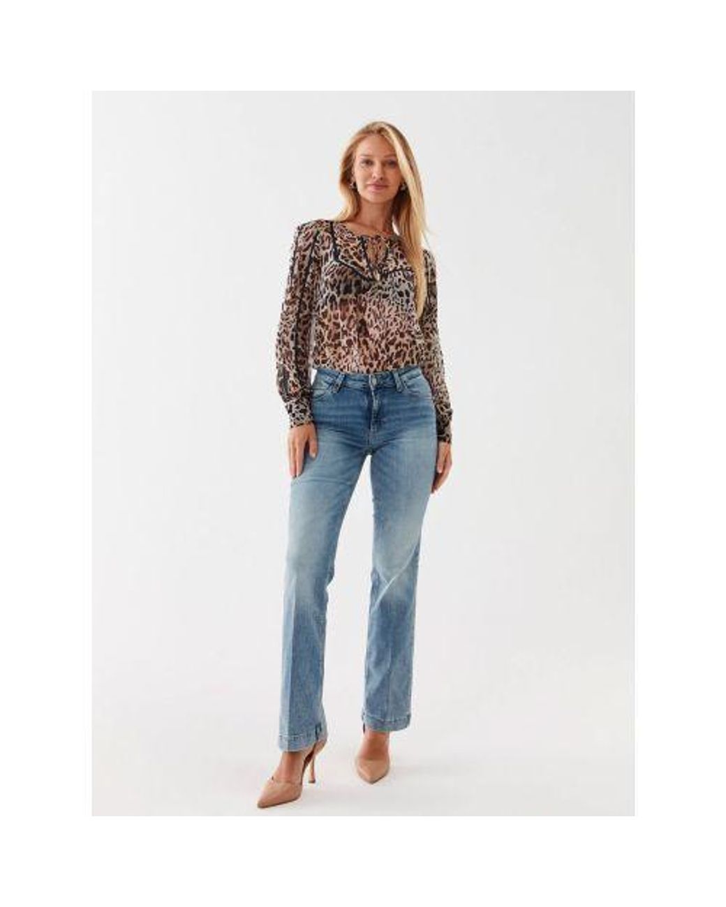 Guess Brown Jaguar Cat Print Long Sleeve Brigida Top