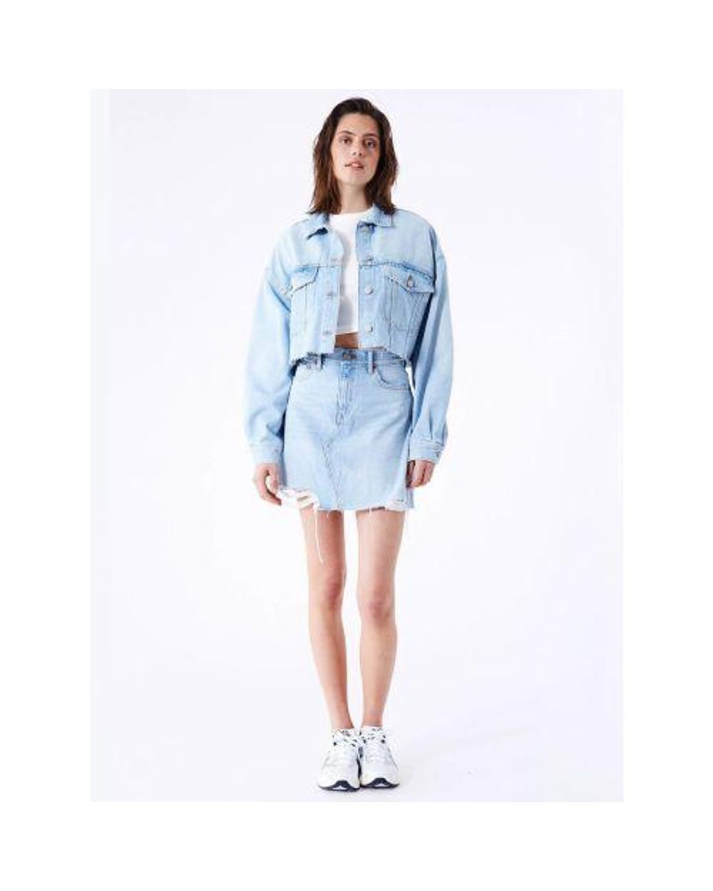 Dr. Denim Blue Stream Light Trashed Hem Echo Skirt