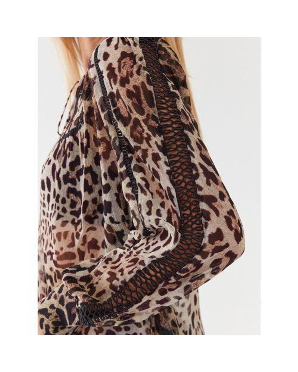 Guess Brown Jaguar Cat Print Long Sleeve Brigida Top