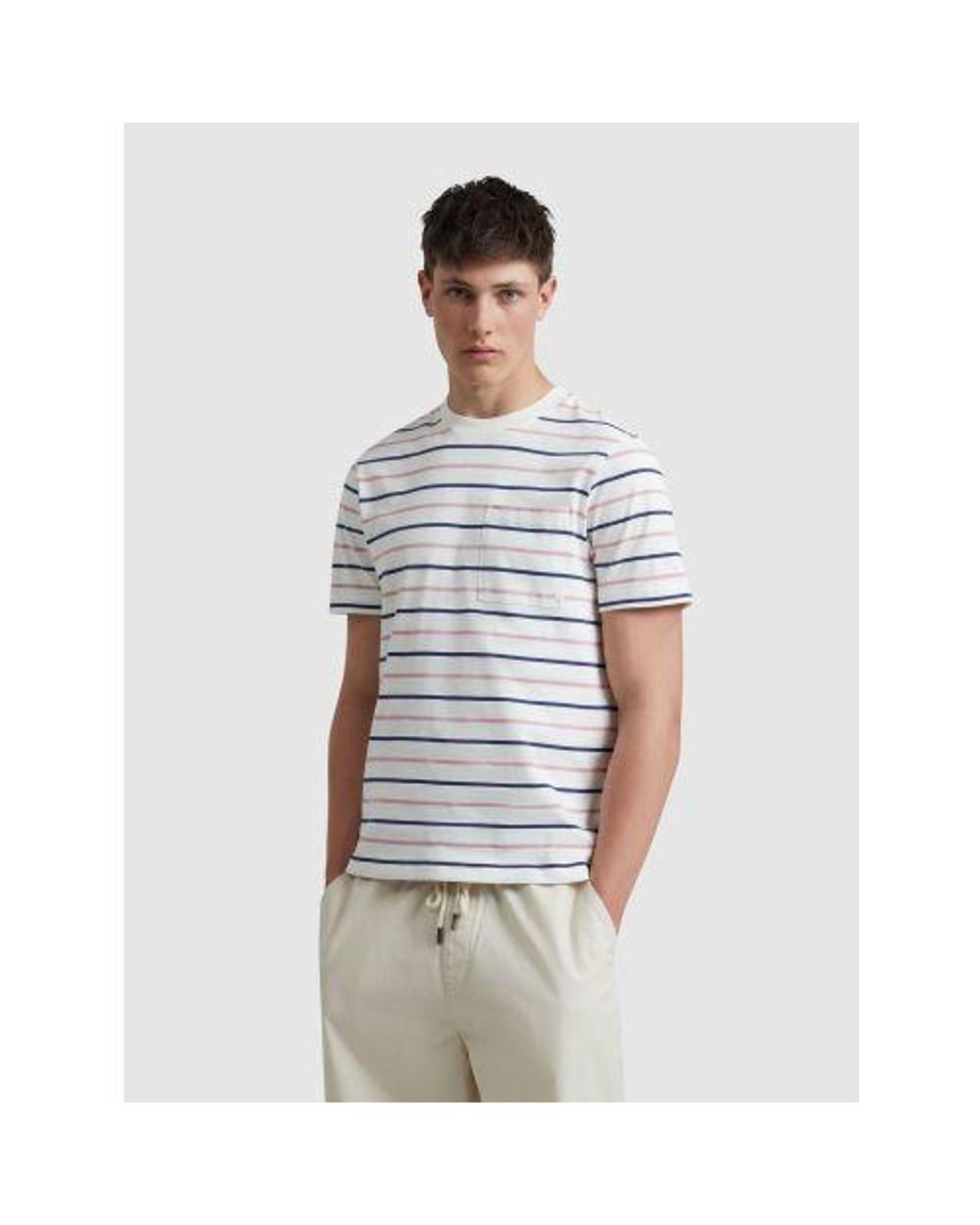 Farah White Ecru Stacy Stripe Pocket T-Shirt for men