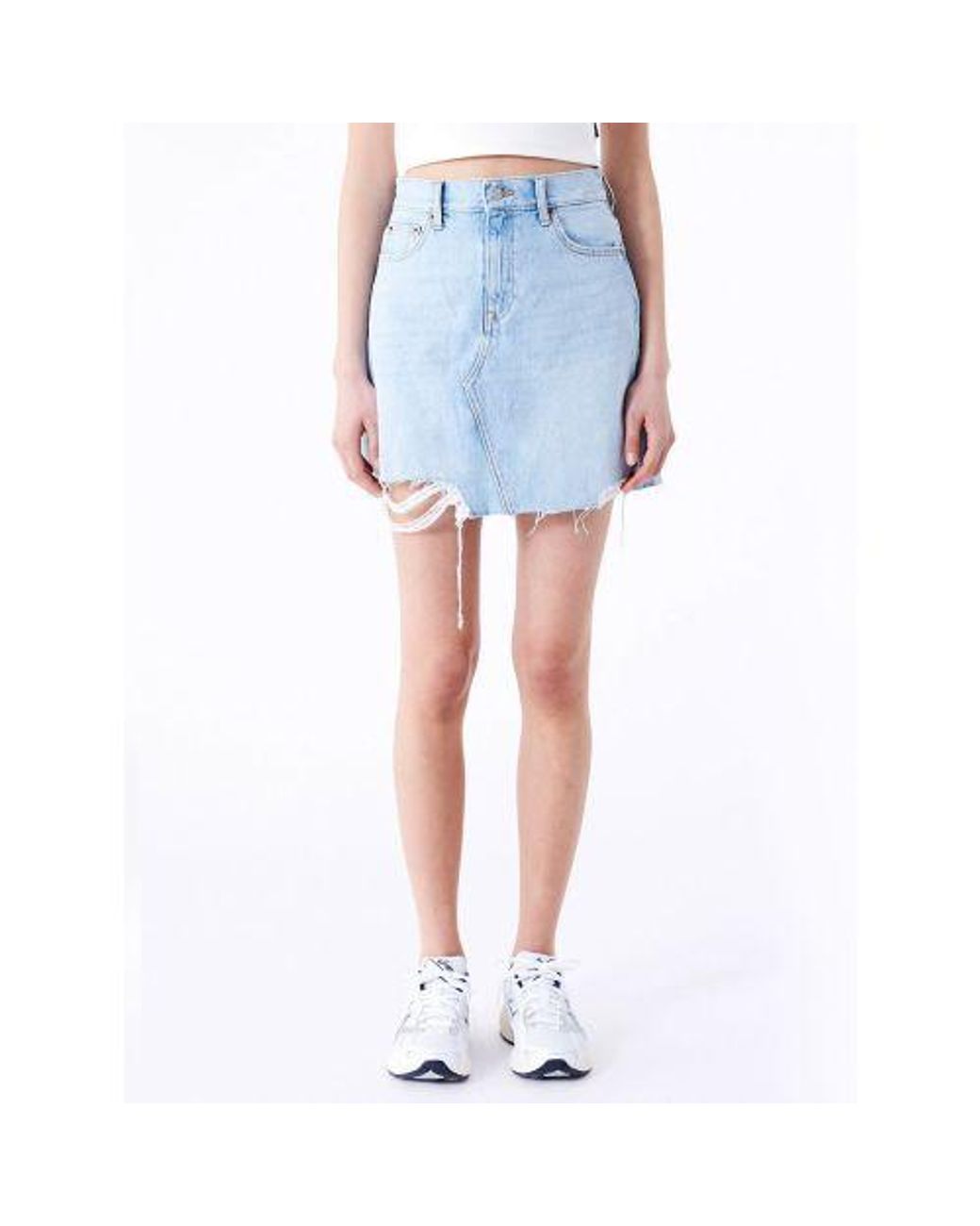 Dr. Denim Blue Stream Light Trashed Hem Echo Skirt