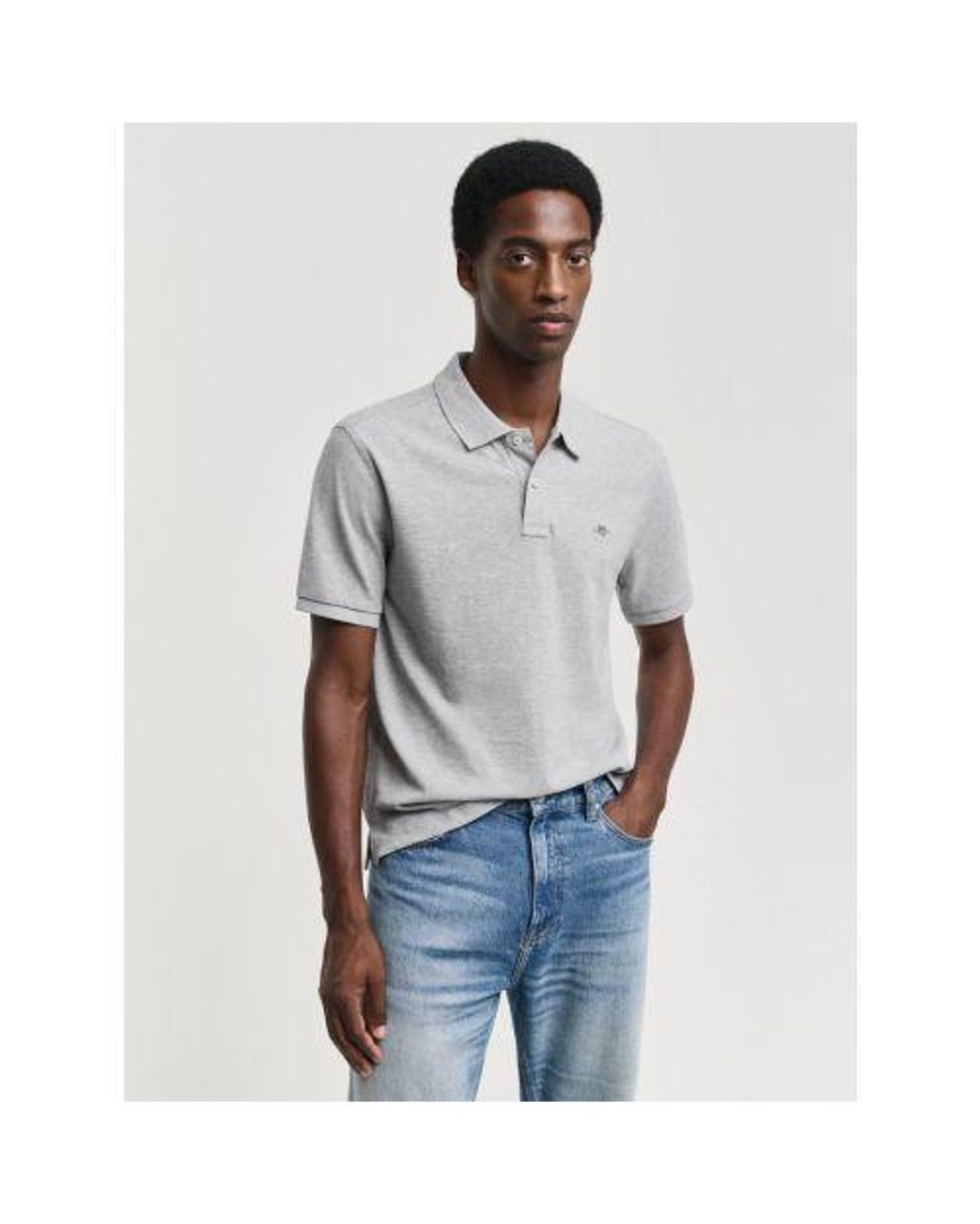 Gant Gray Melange Embroidered Archive Shield Polo Shirt for men