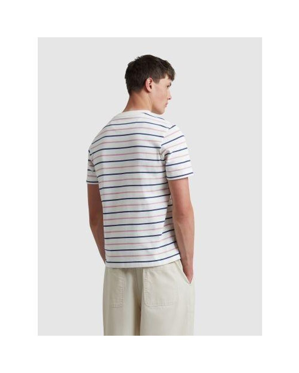 Farah White Ecru Stacy Stripe Pocket T-Shirt for men
