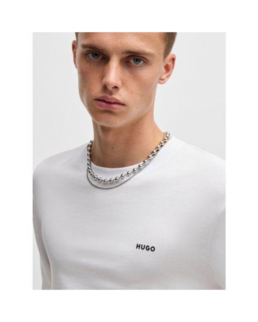 HUGO White Derol222 Long Sleeve T-Shirt for men