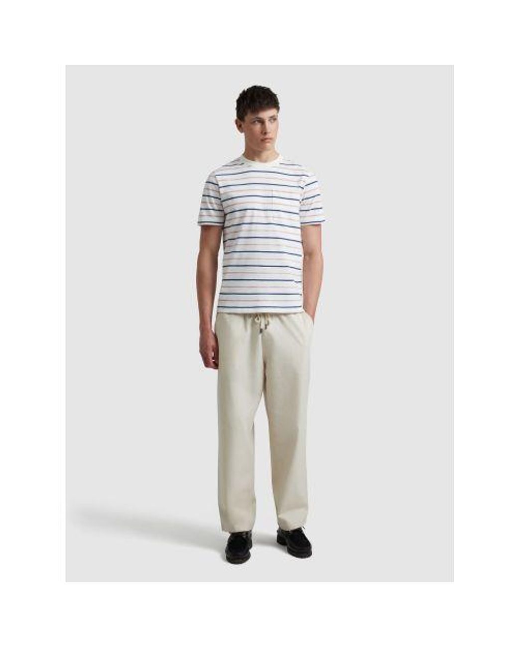 Farah White Ecru Stacy Stripe Pocket T-Shirt for men