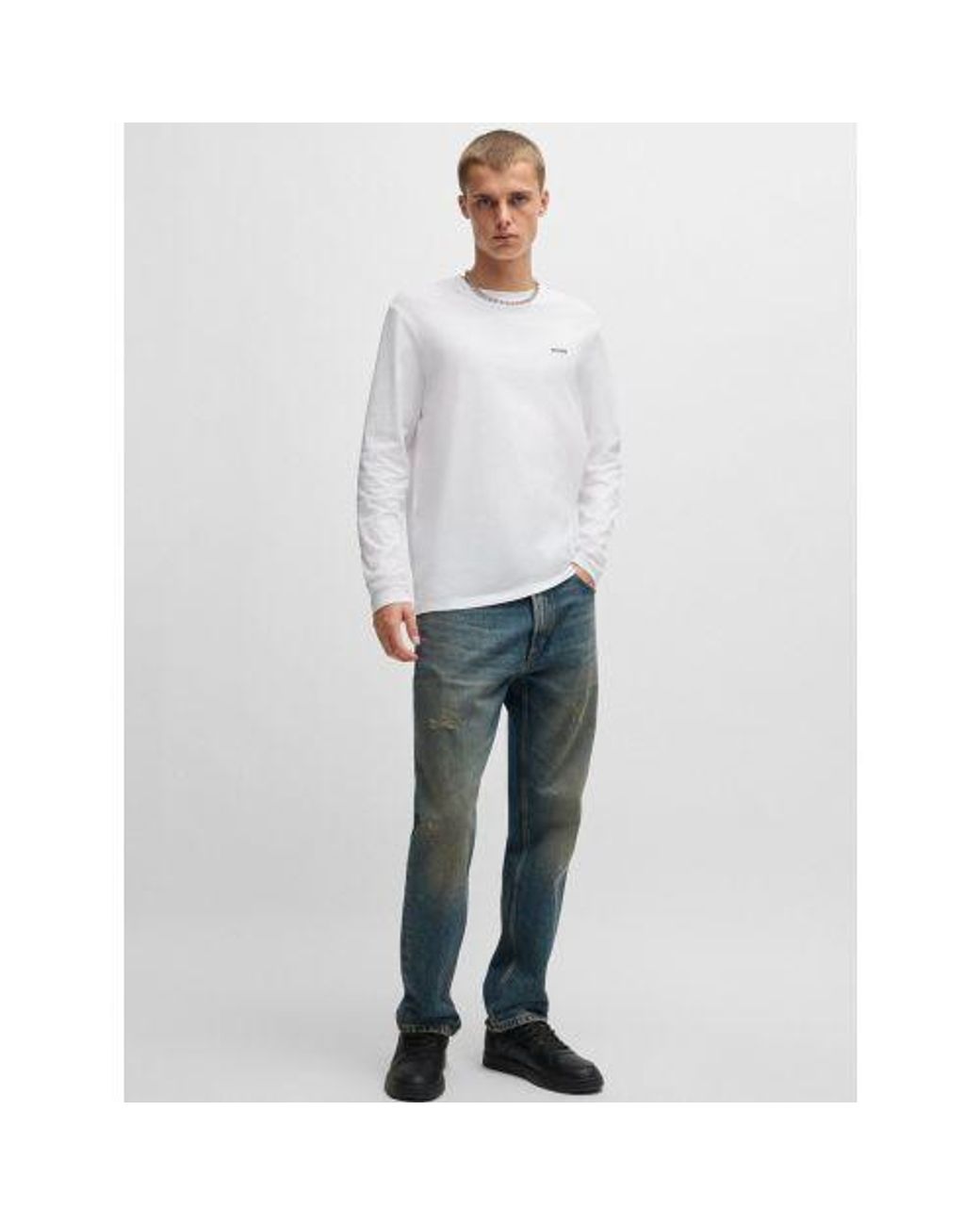 HUGO White Derol222 Long Sleeve T-Shirt for men