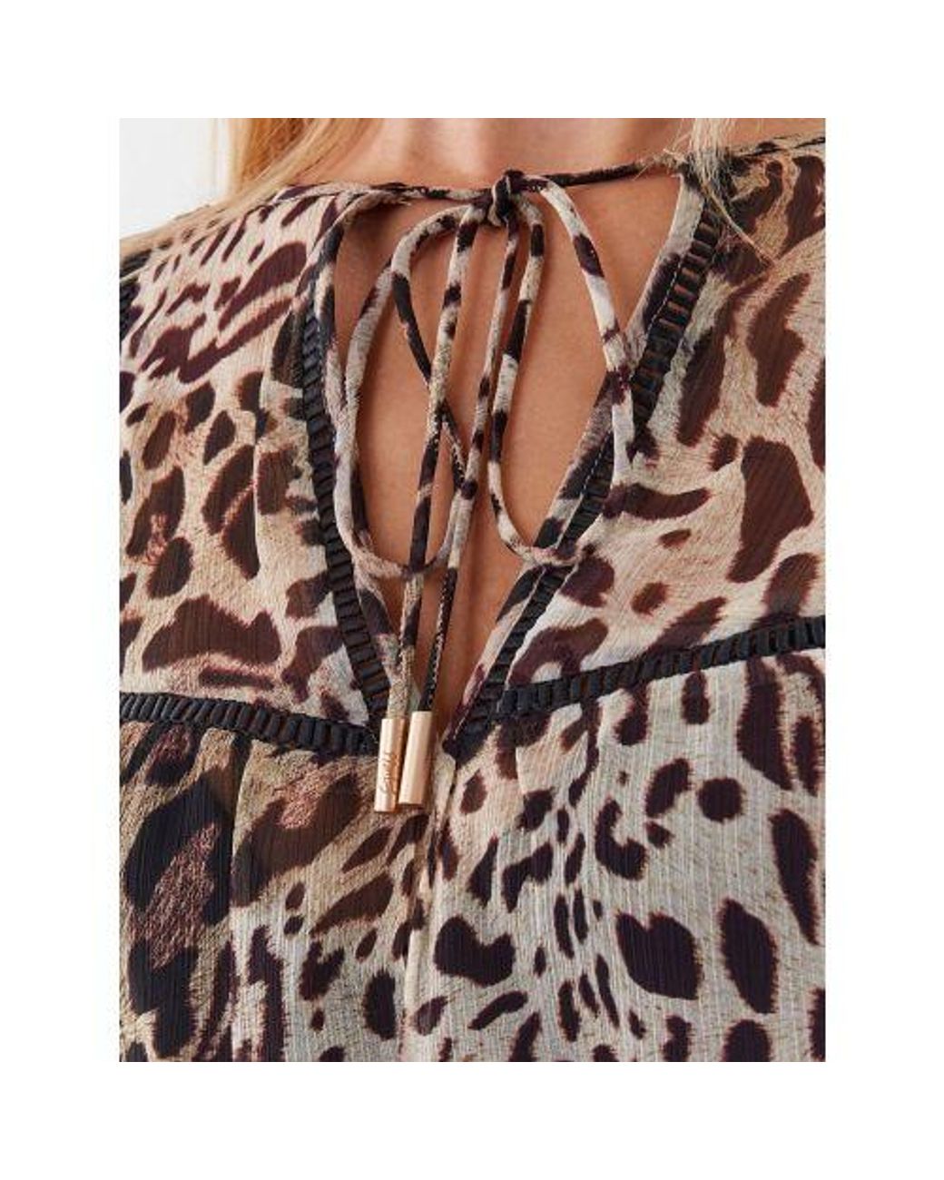 Guess Brown Jaguar Cat Print Long Sleeve Brigida Top