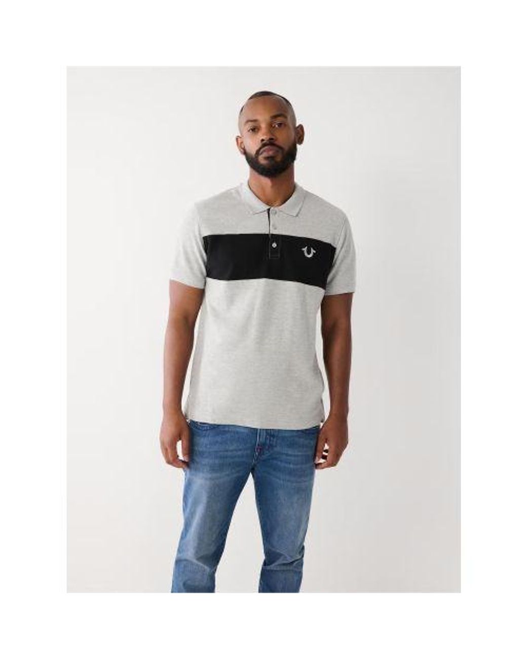 True Religion Gray Heather Colour Block Logo Polo Shirt for men