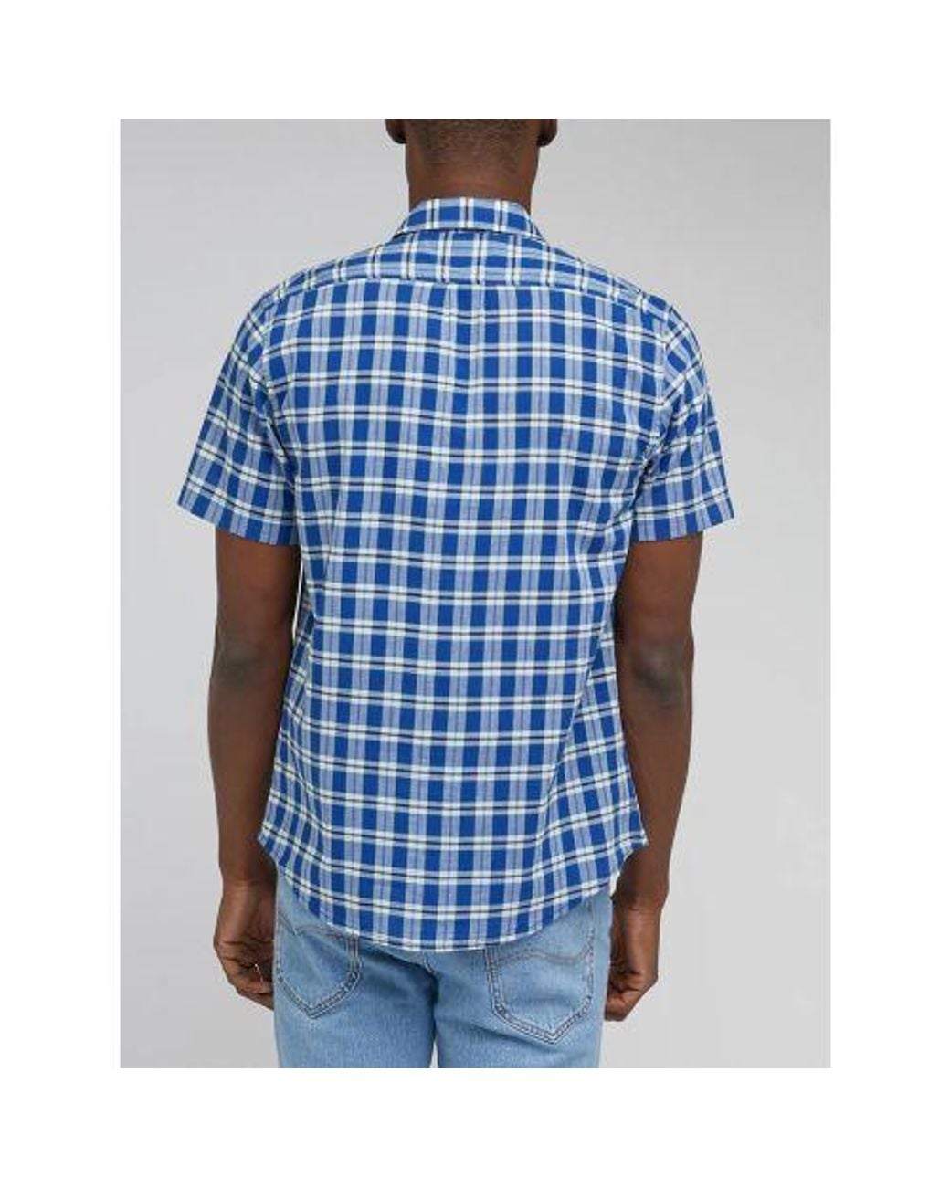 Lee Jeans Blue Anthem Button Down Short Sve Shirt for men