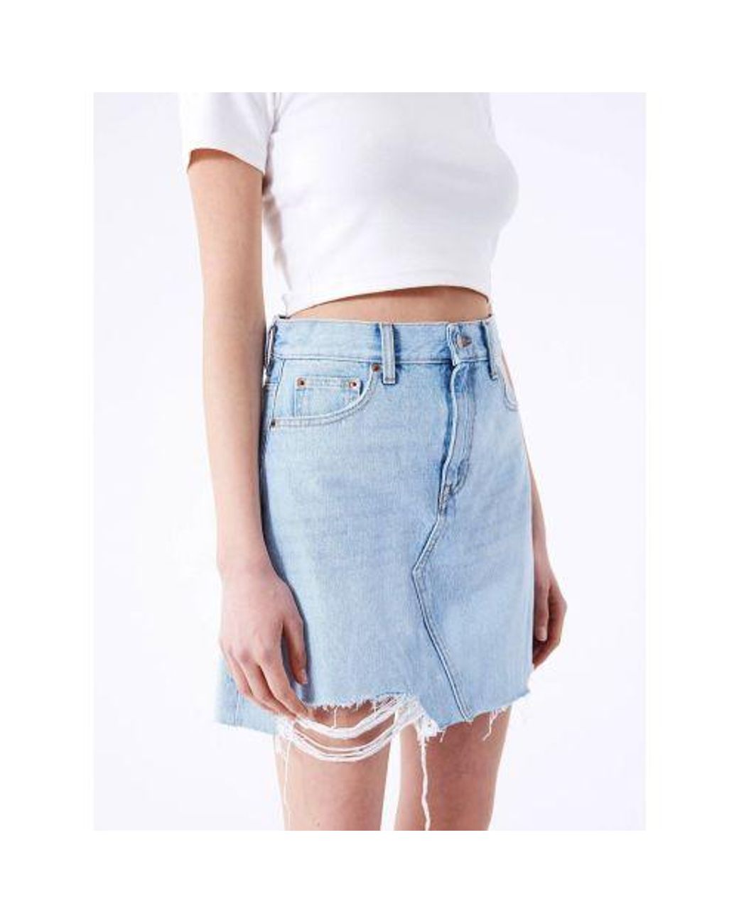 Dr. Denim Blue Stream Light Trashed Hem Echo Skirt