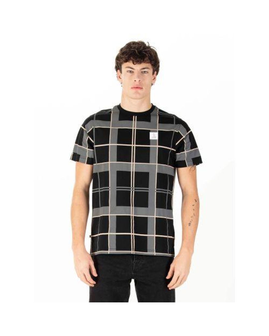 Luke 1977 Black Ecru Birdoswald Checkered T-Shirt for men