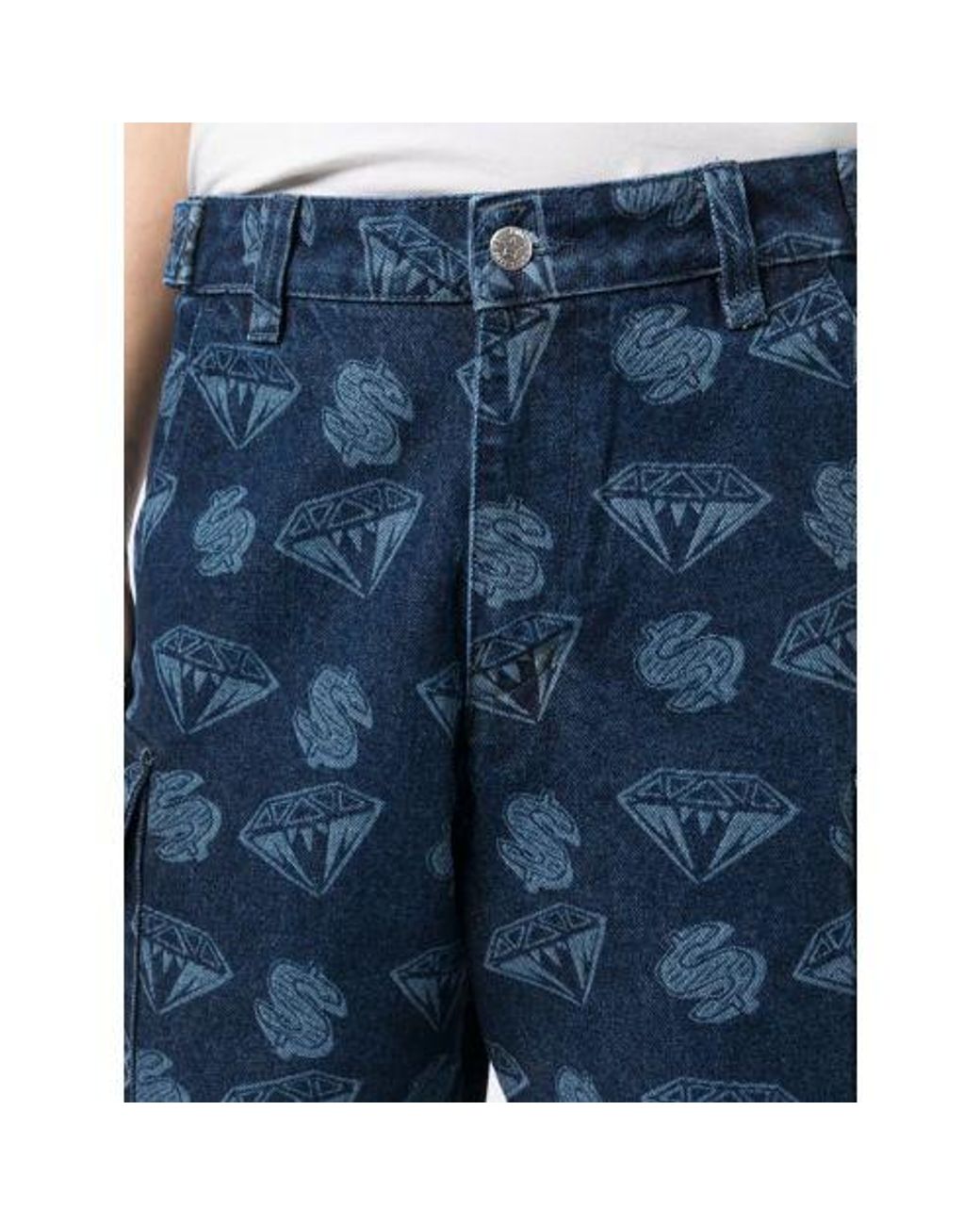 BBCICECREAM Blue Diamonds & Dollars Printed Denim Shorts for men