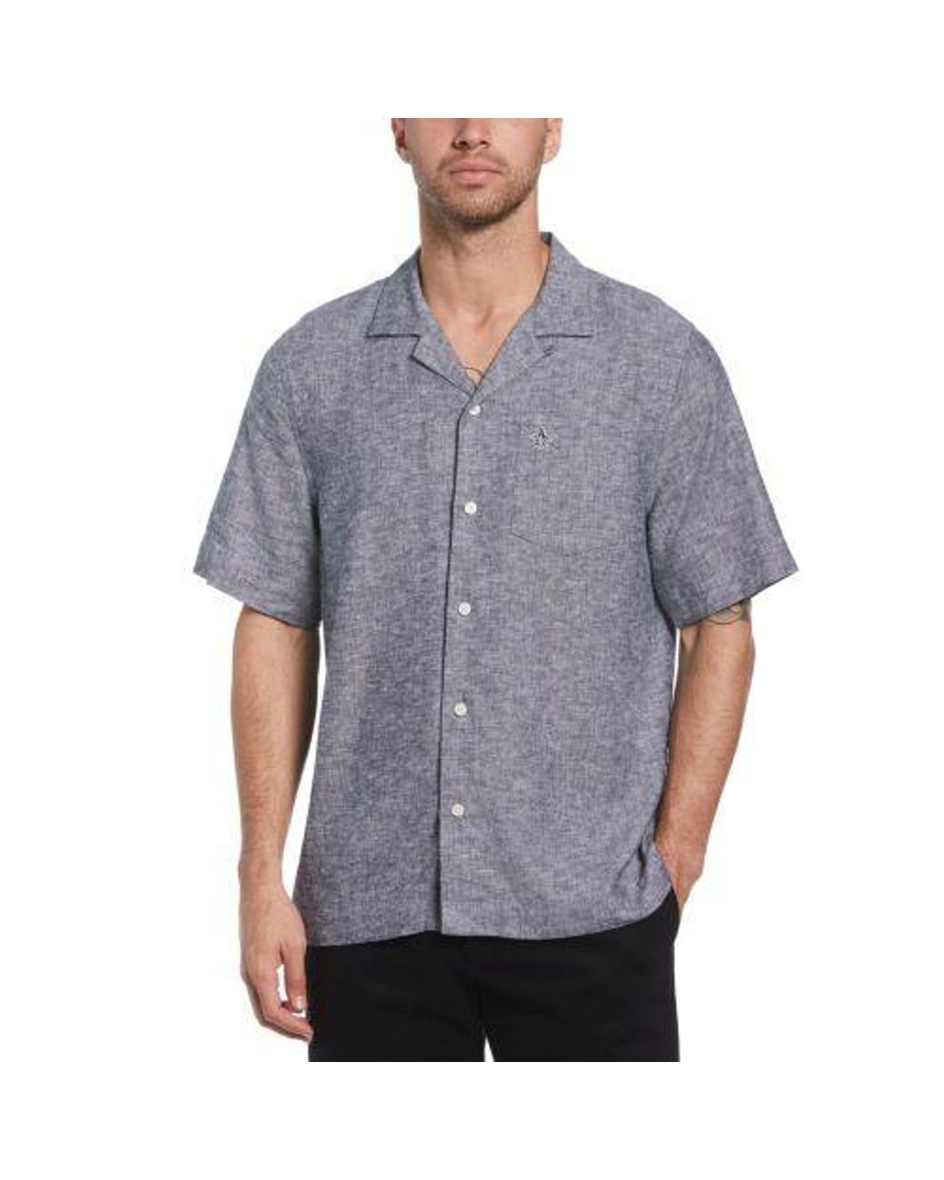 Original Penguin Gray Ecoverotm Camp Collar Linen Shirt for men