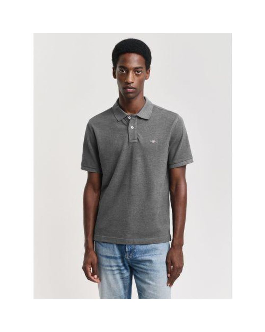 Gant Gray Melange Embroidered Archive Shield Polo Shirt for men