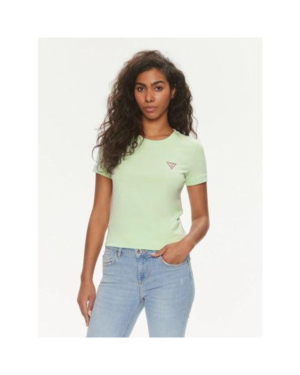 Guess Spring Day Embroidered Triangle Logo T Shirt in Green Lyst UK