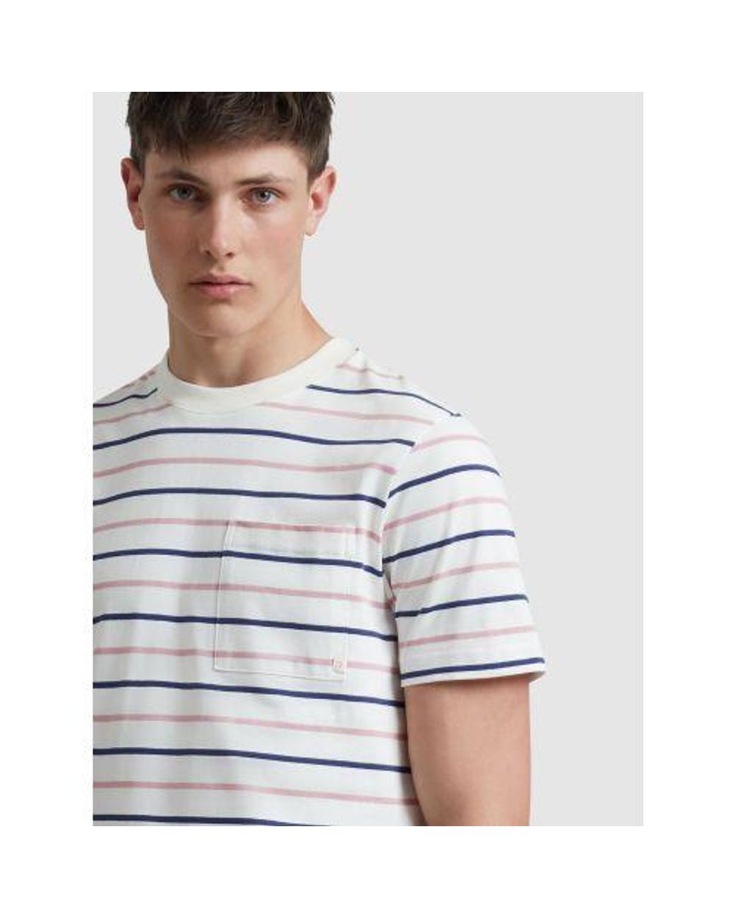 Farah White Ecru Stacy Stripe Pocket T-Shirt for men