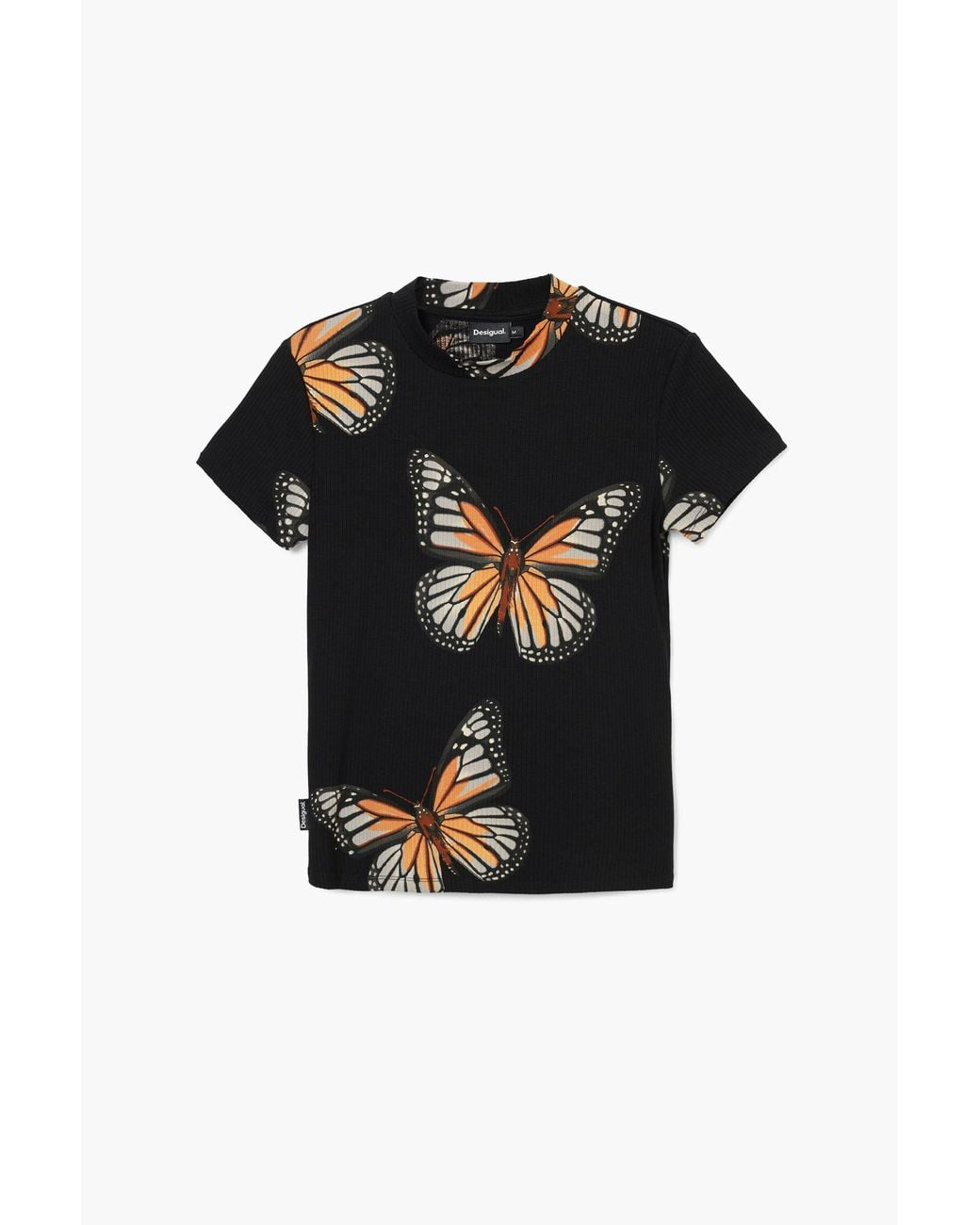 Desigual Black Short-Sleeve Butterfly T-Shirt, Viscose