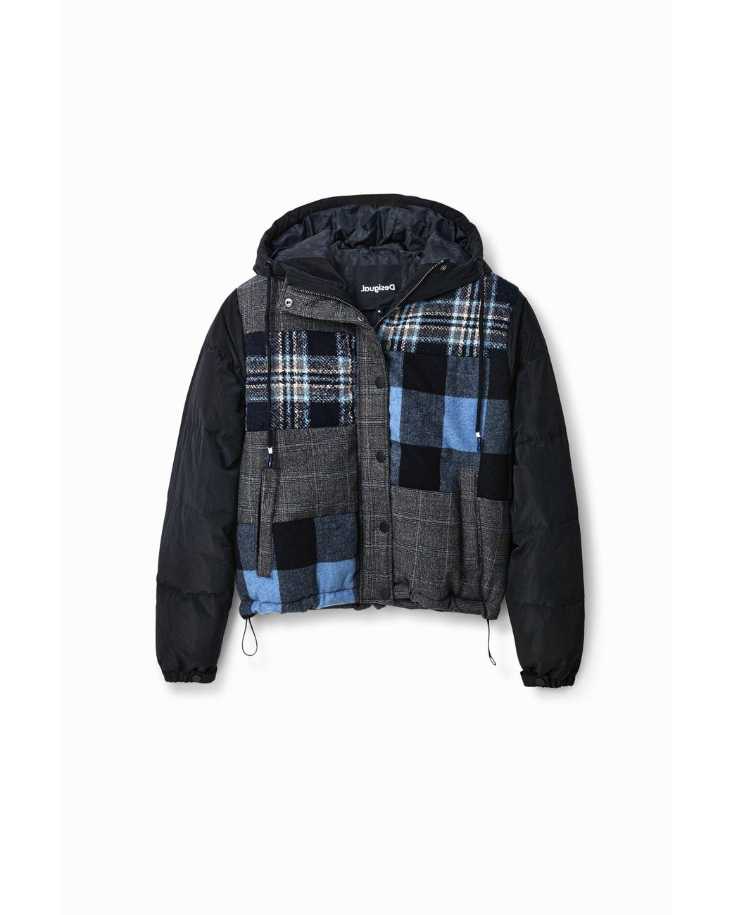 Desigual Blue Short Padded Patchwork Jacket