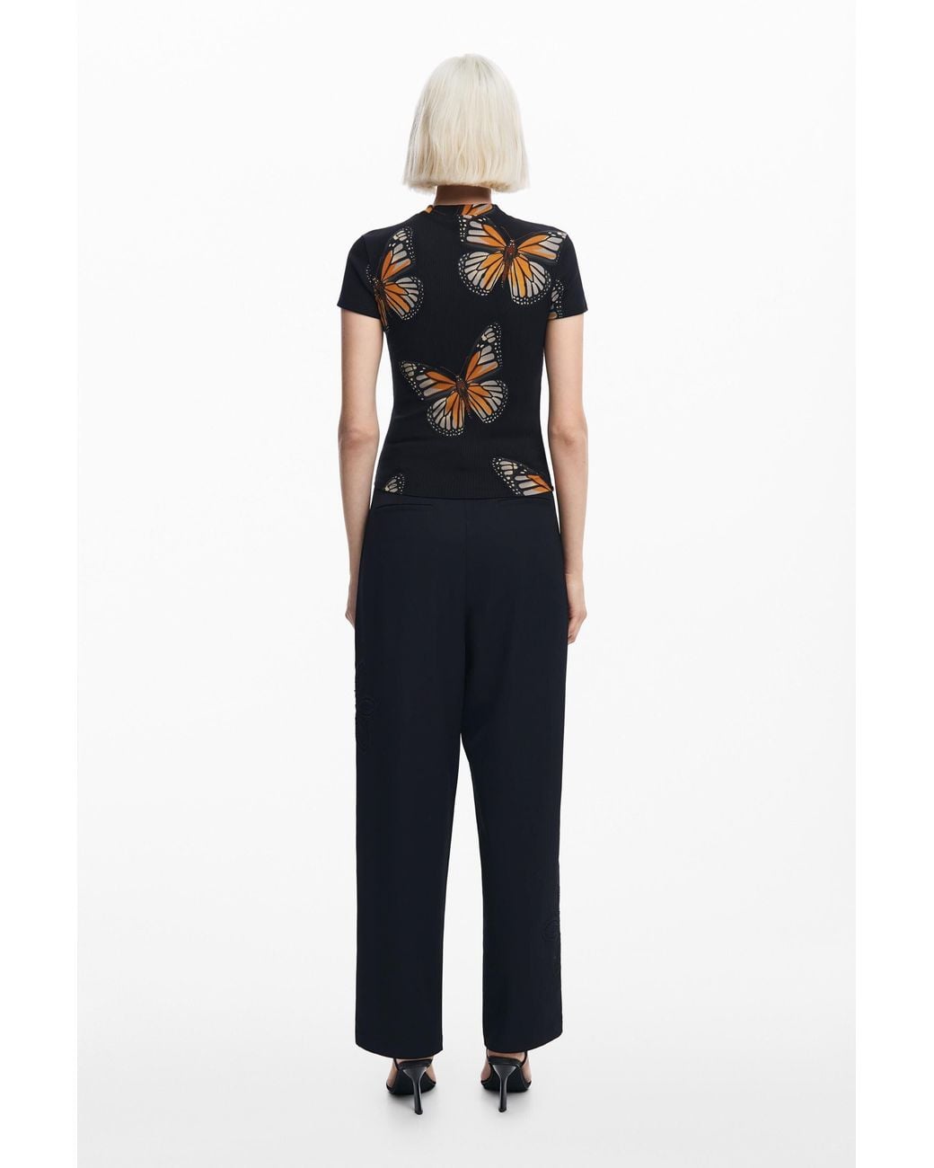 Desigual Black Short-Sleeve Butterfly T-Shirt, Viscose