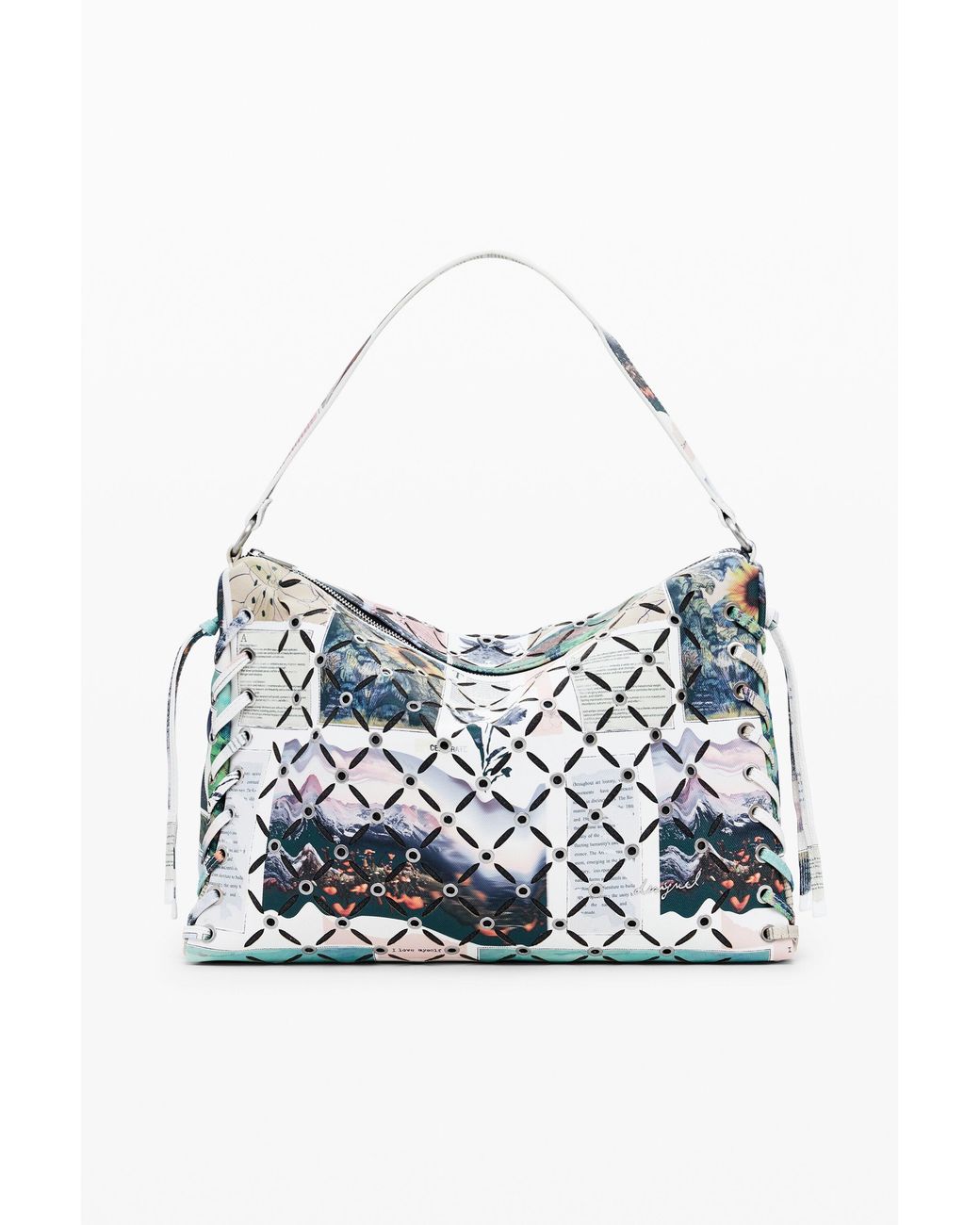 Desigual Blue Medium Collage Perforated Crossbody Bag, Polyurethane