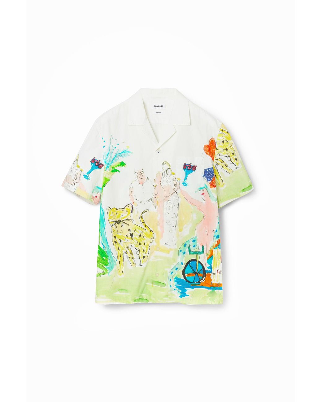 Desigual White Arty Resort Shirt, Cotton for men