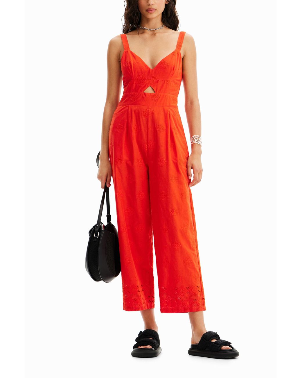 Desigual Red Flocked Long Jumpsuit, Cotton